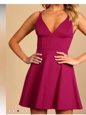 Women’s Fuchsia Lulus V-Neck A-Line Dress